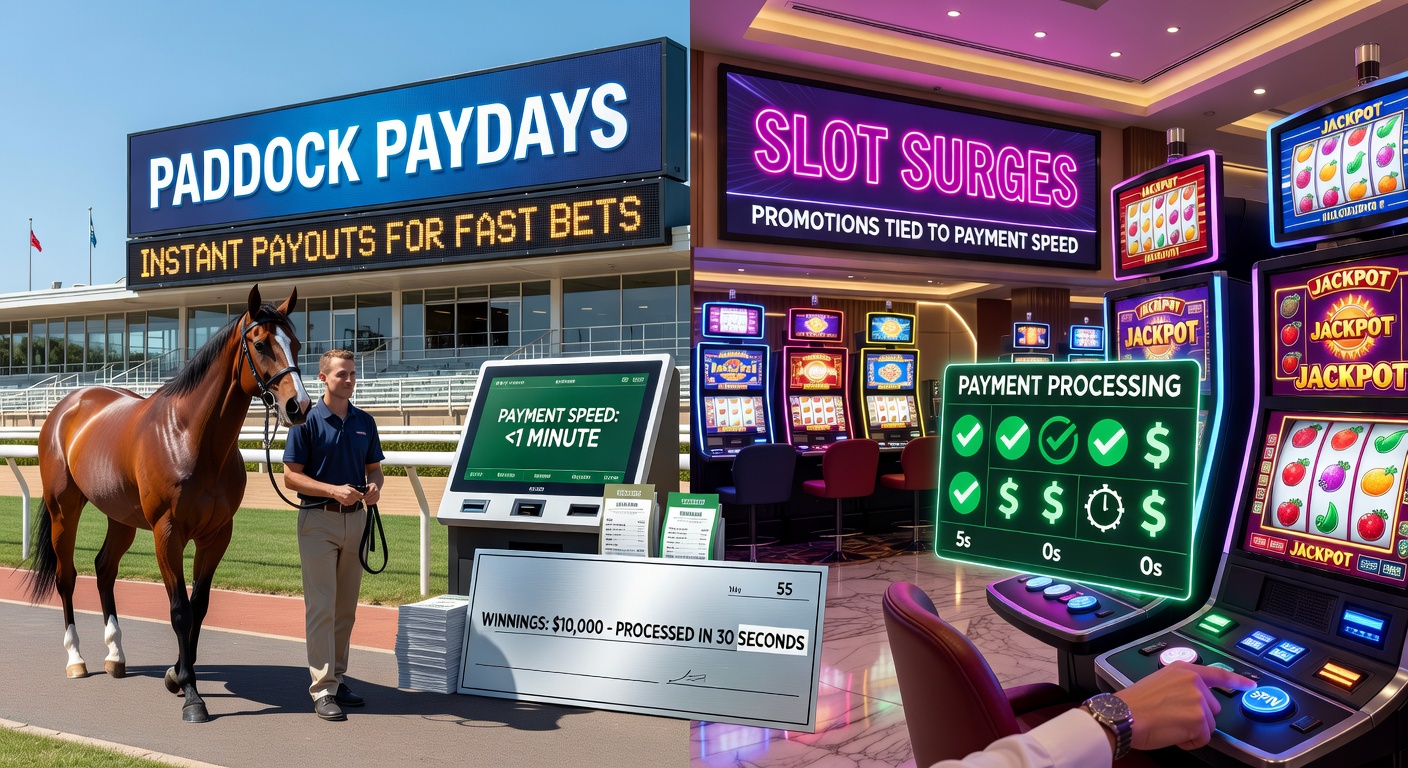 Casino slot machines with glowing jackpot displays and overlaid payment icons emphasizing surge promotions