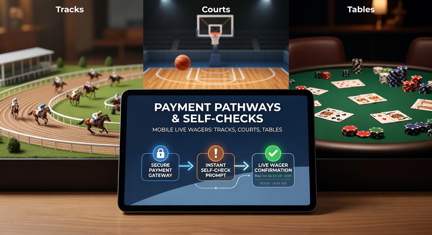 Mobile app interface showing live betting payment options with balance check prompts on a racetrack event