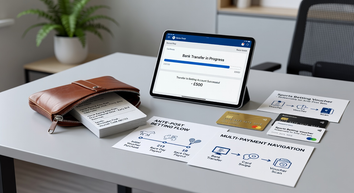 Comparison chart of bank transfer timelines, card speeds, and voucher anonymity for funding horse ante-post and tennis parlay bets