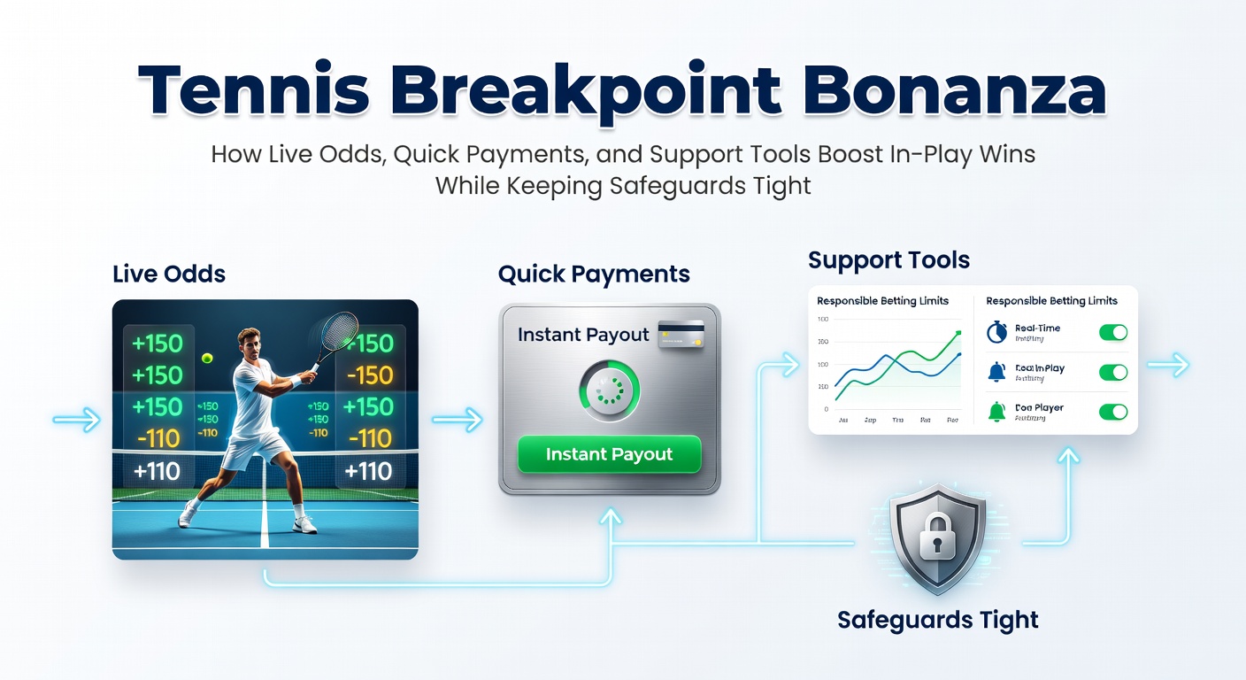 Dynamic tennis match with live betting odds overlay showing breakpoint action