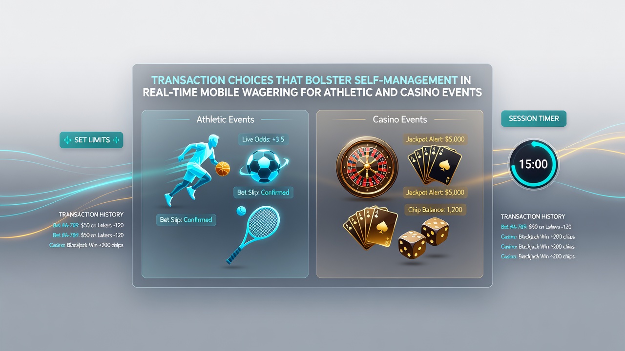 Mobile payment interface showing transaction options for live sports and casino betting with self-management tools